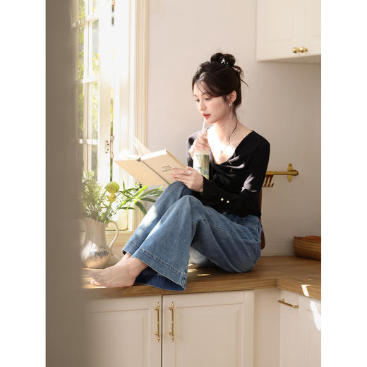 鹿向南「云间蓝调」蓝色牛仔裤女春季新款直筒高腰宽松百搭阔腿裤 商品图4