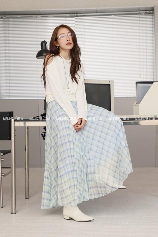 【门店同款】ENJOY春季飘逸雾蓝格纹裙 169146988 商品图3
