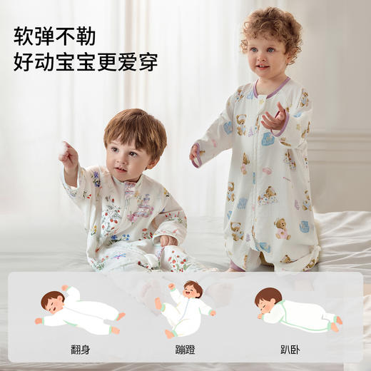 【宝宝安睡】嫚熙婴儿睡袋弹力丝麻棉春秋睡袋四季通用长袖儿童分腿睡袋防踢被 商品图3