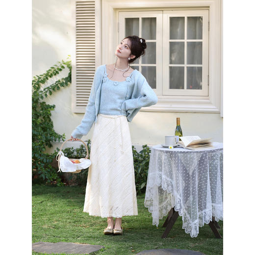 鹿向南「佩里月光」杏色蕾丝花边长款半身裙女春气质显瘦A字长裙 商品图2