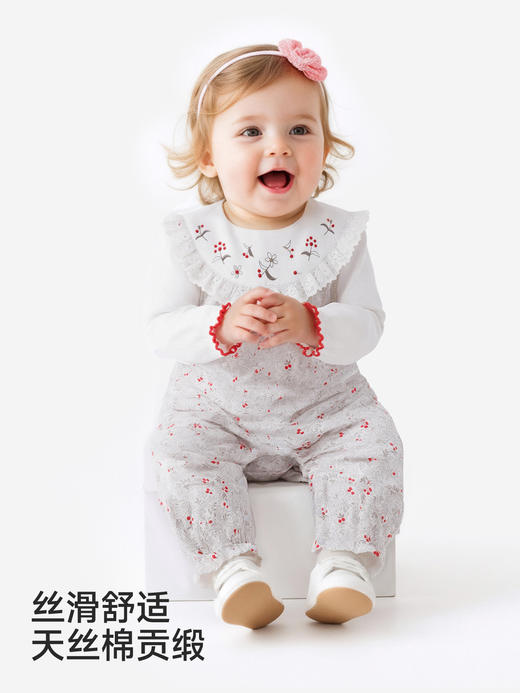 英氏婴儿连体衣长袖哈衣春秋莱赛尔春季女宝宝爬爬服YRHAJ1S002A 商品图1