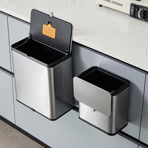 双艺不锈钢壁挂垃圾桶厨房免弯腰带盖垃圾桶家用大号大容量垃圾桶 商品图1