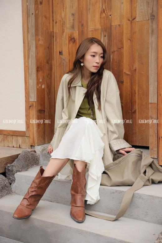 【门店同款】ENJOY春季“序光之旅”拼腰果花中长款皮衣 169649577 商品图6