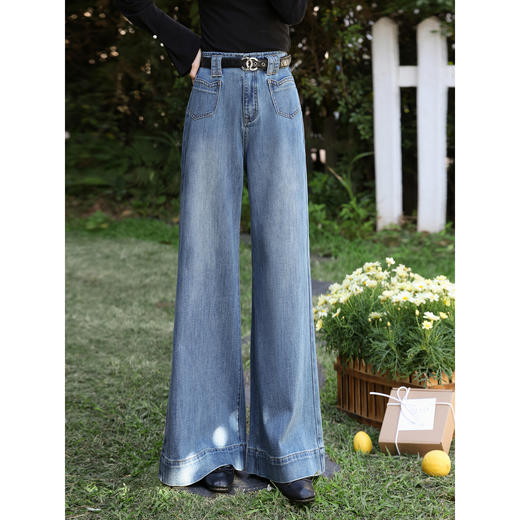 鹿向南「云间蓝调」蓝色牛仔裤女春季新款直筒高腰宽松百搭阔腿裤 商品图0