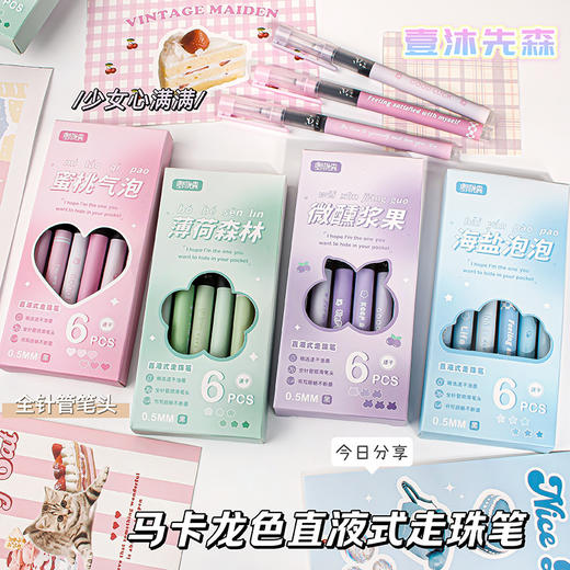 【买一送一❗️莫兰迪直液式中性笔】马卡龙走珠笔套装，字迹清晰，速干成型！开学季学生考试中性笔刷题笔0.5黑笔笔芯顺滑水笔L 商品图0