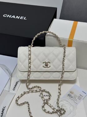 香奈儿 水钻珍珠手柄 风琴包 牛皮 荔枝纹（LZ）