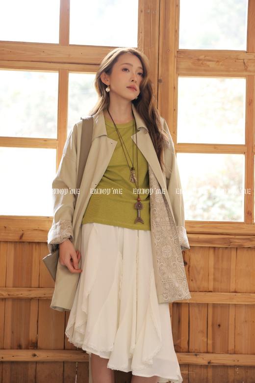 【门店同款】ENJOY春季“序光之旅”拼腰果花中长款皮衣 169649577 商品图5