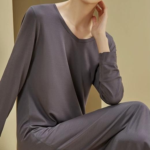 【居家舒适】卷卷紫女士兰精莫代尔V领长袖连衣裙家居服/睡衣 轻柔舒适透气 极简百搭不挑身材 商品图11