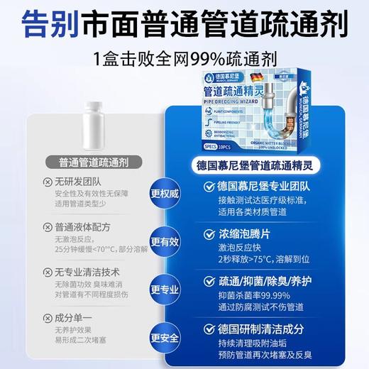 开春热卖中！！39.9抢3盒【家政公司同款管道疏通剂】德国慕尼堡研发管道疏通精灵  德国全新黑科技穿透性配方 3S直达堵塞源 强效疏通厕所马桶堵塞 下水道堵塞神器 商品图3