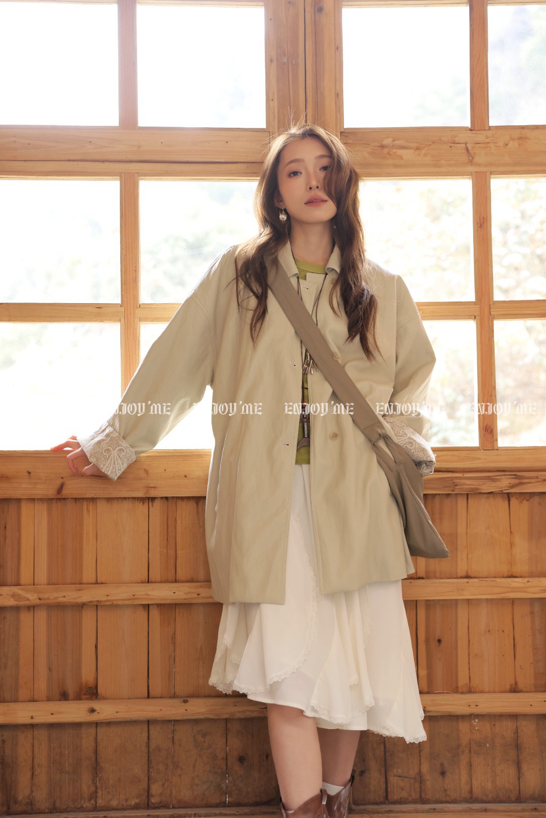 【门店同款】ENJOY春季“序光之旅”拼腰果花中长款皮衣 169649577