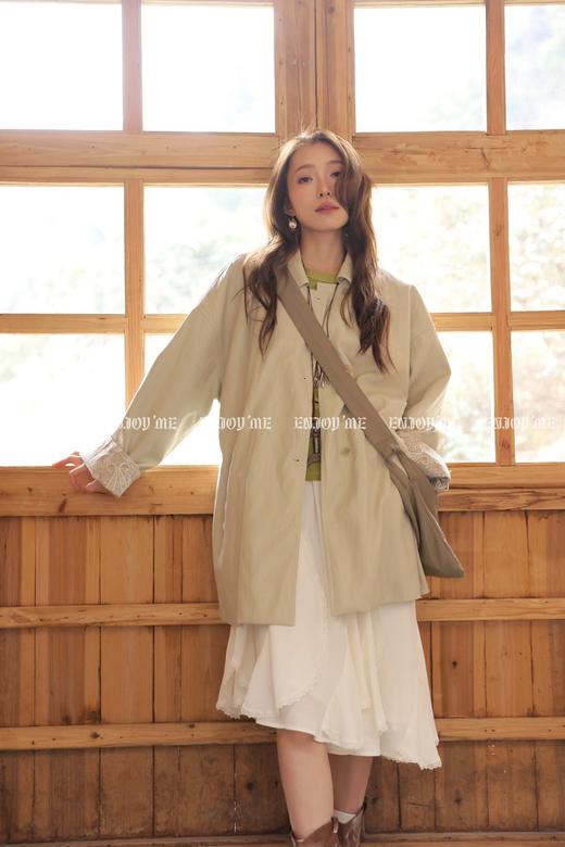 【门店同款】ENJOY春季“序光之旅”拼腰果花中长款皮衣 169649577 商品图0