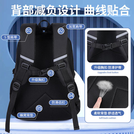 【潮酷耐磨防水❗️大容量护脊书包】孩子学习收纳好帮手「多层大容量」轻松满足日常学习需求，背部减负设计让，孩子保持挺拔身姿，小学生书包1-6年级双肩包开学季L 商品图2