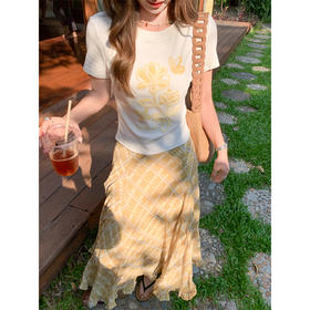 <曾小咸推荐>韩系短袖t恤不规则格纹半裙【预售7-15天发货】