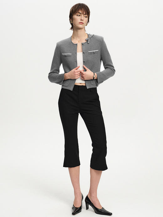 TR她热 巴黎香榭 灰色羊毛针织小香风蝴蝶结复古正肩短款开衫外套 商品图2