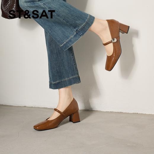 星期六26春新款复古方头一字带粗跟玛丽珍SSE1111CFJ 商品图1