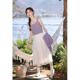 鹿向南「淡写青春」紫色吊带背心春夏新款气质修身显瘦打底上衣女