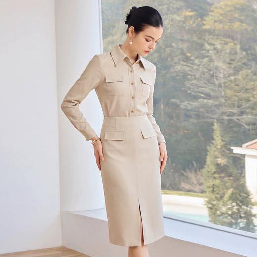 IWY/轻熟通勤风杏色衬衫半裙两件套收腰时尚通勤前开叉设计感小众套裙25BS938 商品图0