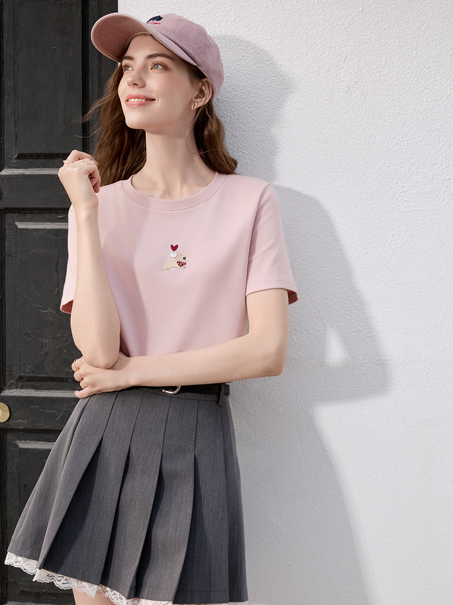 【百图lulu定制】 【泰迪T恤】 刺绣 可爱泰迪 减龄   显瘦 短袖T恤