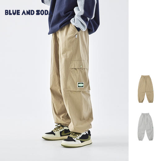 预售4.24发 蓝汽水2026春季男童水洗斜纹束脚裤工装设计青少年口袋耐磨工装裤 商品图0