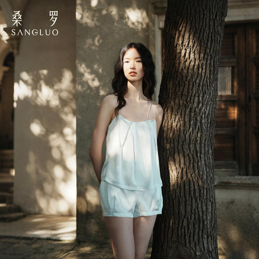 清冷氛围』桑罗吊带短裤睡衣套装桑蚕丝女家居服可外穿 商品图2