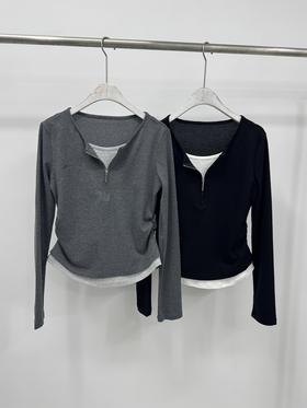 【门店同款】ENJOY春季“柔权主义”撞色假两件上衣 169647416