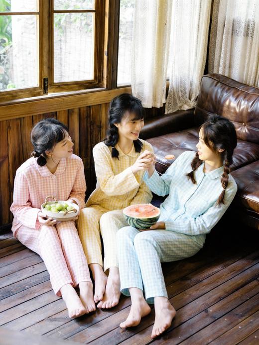 官网340+ MJ日系无印糖果色水洗双层纱情侣款睡衣裤无侧缝棉质长袖长裤家居服男士 商品图6