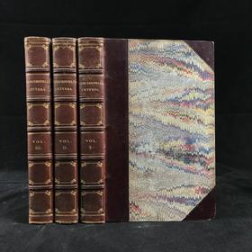 含藏书票！1827年 切斯特菲尔德伯爵书信集（全3卷） 真皮精装64开