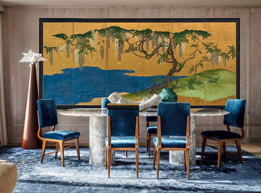 独角鹿西洋古董18世纪日本江户时代出品「金影藤辉」主题金地纸本设色六曲屏风 商品图0