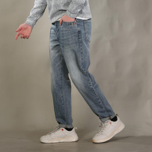 DRONKOO 2026 正常腰左袋右后袋蓝绿棕绣线字母薄牛仔长裤 商品图2