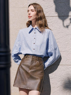 【百图lulu定制】【松弛感条纹衬衫】全棉  清爽 蓝色 条纹 腔调 蝙蝠衫 长袖衬衫