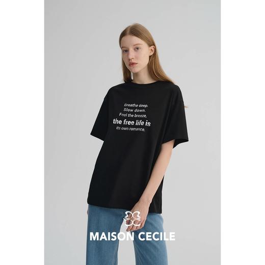 MAISON CECILE 三色|春夏纯棉舒适简约基础百搭字母印花短袖T恤 商品图2