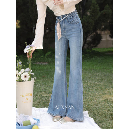 鹿向南「浅蓝浣纱」蓝色直筒牛仔裤春季款紧身高腰时尚微喇长裤女 商品图2