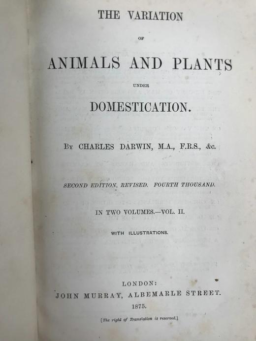 1875年 达尔文《动物和植物在家养下的变异》（全2卷） 43幅版画插图 真皮精装32开 商品图3
