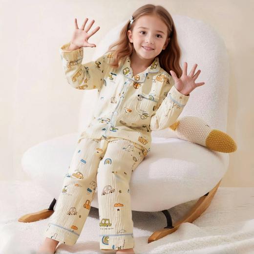 【49.9元/件起】儿童春季双层棉纱布家居服透气男童女童印花纯色 商品图4