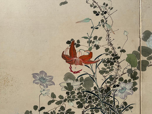 独角鹿西洋古董20世纪日本昭和时代艺术家签名出品「锦绣芳华」主题纸本设色六曲屏风 商品图6