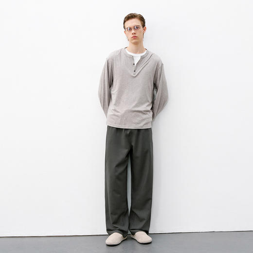 714street抗皱竹纤维亚麻混纺长裤2026春夏宽松莫兰迪色休闲裤男 商品图3