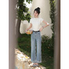鹿向南「午后花园」蓝色直筒牛仔裤女春季新款蕾丝拼接显瘦长裤子 商品缩略图2