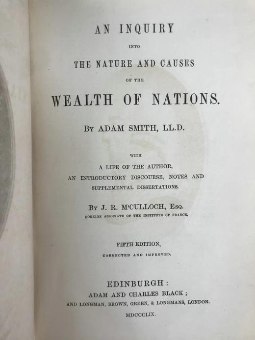 1859年 亚当·斯密《国富论》含作者生平与注释 2幅插图 漆布精装18开 商品图5
