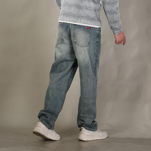 DRONKOO 2026 正常腰表袋右后袋贴标绣线复古洗水中厚牛仔长裤 商品图3