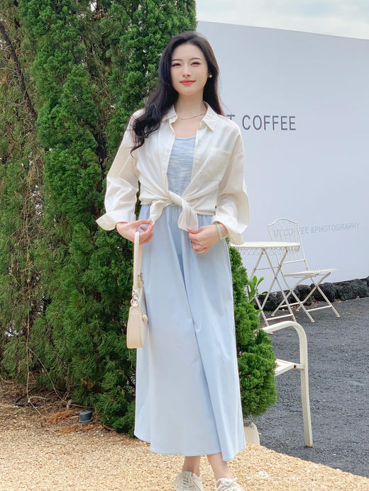 【百图lulu定制】【海盐两件套连衣裙】短款防晒外套  条纹 背带连衣裙 两件套 商品图12