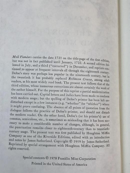 限量版！丹尼尔・笛福《摩尔・弗兰德斯的幸运与不幸》 配插图 富兰克林图书馆豪华皮装本 商品图3