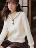 【百图lulu定制】【牛角扣针织衫】百图 撞色锁边   翻领牛角扣毛衣 商品缩略图0