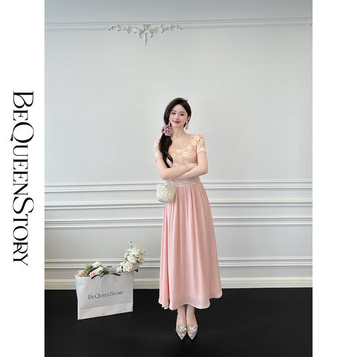 【孤品样衣，不退不换】【灿若夏花】夏季透气弹力蕾丝A字短袖伞裙连衣裙 商品图0