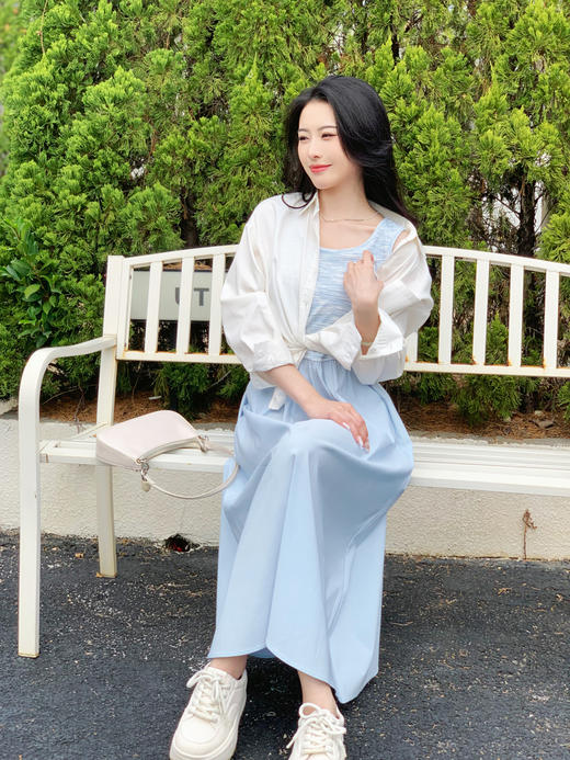 【百图lulu定制】【海盐两件套连衣裙】短款防晒外套  条纹 背带连衣裙 两件套 商品图9