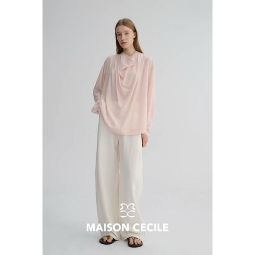 MAISON CECILE 两色|莱赛尔醋纤透气凉爽优雅随性不规则荡领衬衫 商品图4