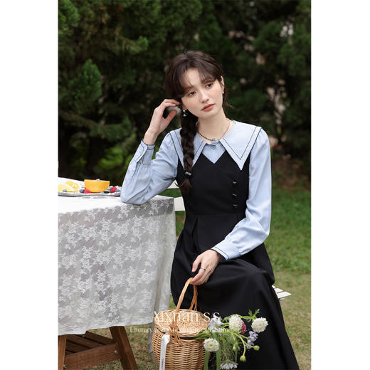 鹿向南「离岛弥音」黑色法式显瘦收腰连衣裙女2026春休闲气质长裙 商品图2