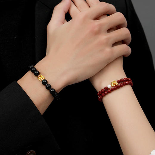 【祈愿吉品】情侣同心结手链男女黑曜石紫金砂手串 商品图2