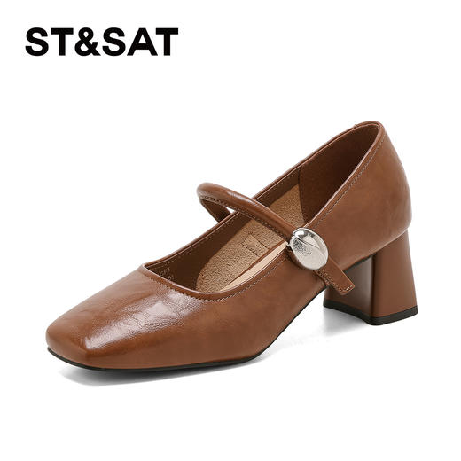 星期六26春新款复古方头一字带粗跟玛丽珍SSE1111CFJ 商品图12