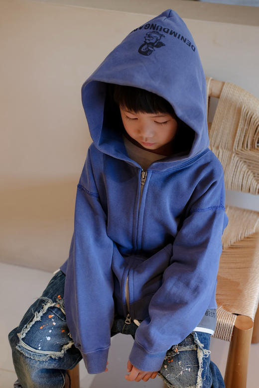 2026春秋DD同款！日系小众儿童复古水洗做旧印花企鹅连帽卫衣外套！ 商品图5