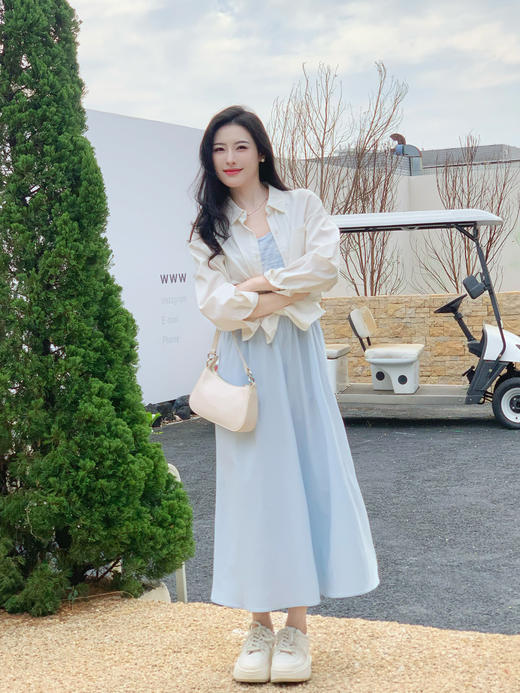 【百图lulu定制】【海盐两件套连衣裙】短款防晒外套  条纹 背带连衣裙 两件套 商品图7